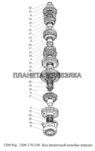 Вал вторичный коробки передач ГАЗ-3309 (Евро 2)